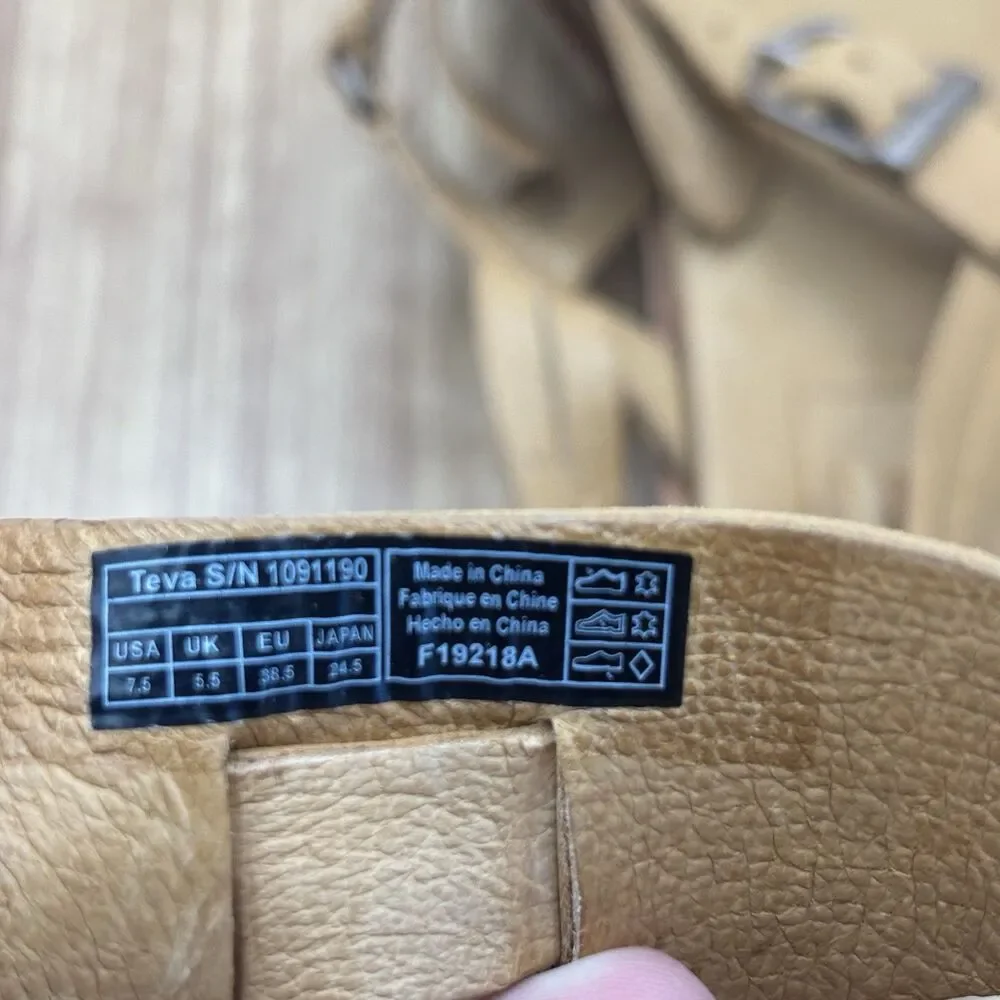 Teva Encanto Sandal Web Womens 7.5 Pecan Tan Leather Thong Buckle 1091190